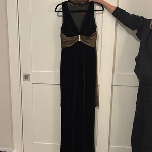 JS Collections Brown Velvet Maxi Dress with Neck Scarf